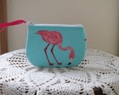 Coin Business Card Clutch Zipper Case Funky Flamingos Made in the USA
