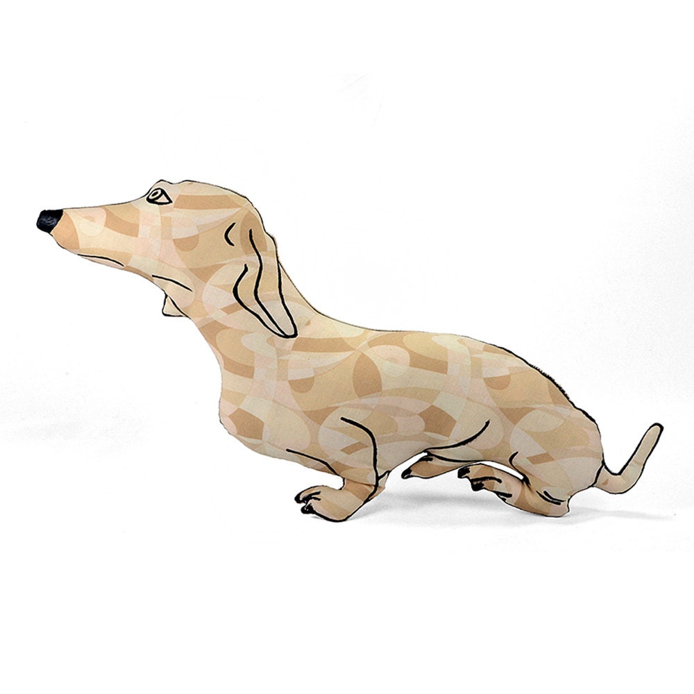dachshund dog shaped medium pillow modern abstract beige and tan fabric