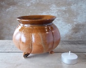 Melon Shaped Cauldron, Nutmeg Brown, Handmade Pagan Ritual Tools, Wiccan Altar, Ready to Ship