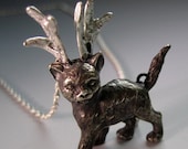 Storm the reindeer kitty, sterling silver cat pendant with antlers, Made to order