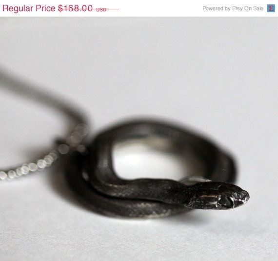 Coiled Snake Pendant, Sterling silver serpent necklace, Chinese Year of the Snake