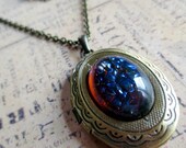 I Lava You: vintage mexican opal dragon's breath stone set in aged brass locket keepsake necklace