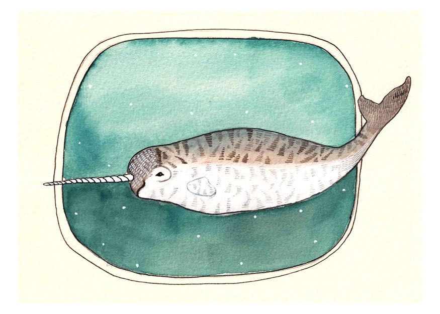 Narwhal / Narwhal Art / Narwhal Print / 5x7 Art Print / By Michele Maule