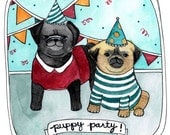 Puppy Party / Happy Birthday Card / Celebration Card / Pugs