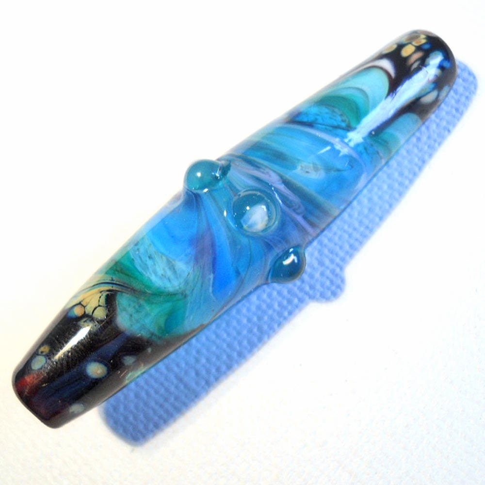 Lampwork glass bead handmade tube, 'Under Aqua Waters' pendant or focal jewelry supplies, SRA orphan bead, tt team, cgge