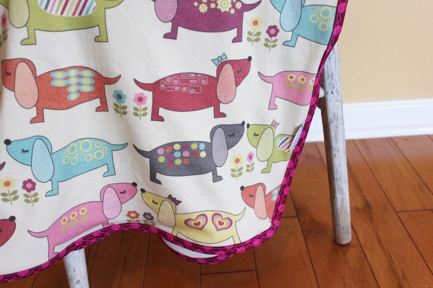 Organic Blanket Mod Puppy Interlock Knit by PETUNIAS - swaddle nursery decor soft baby gift shower present newborn photo prop infant pink
