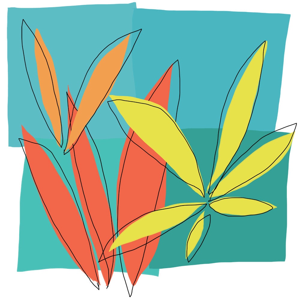 Wild Grasses art print set of two in pop retro colors