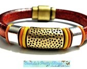 Leather Bracelet Beaded Cuff, Regaliz Greek licorice leather, Unisex, Brass Copper and Brown   PICK YOUr SIZe  Grad Graduation class of 2013