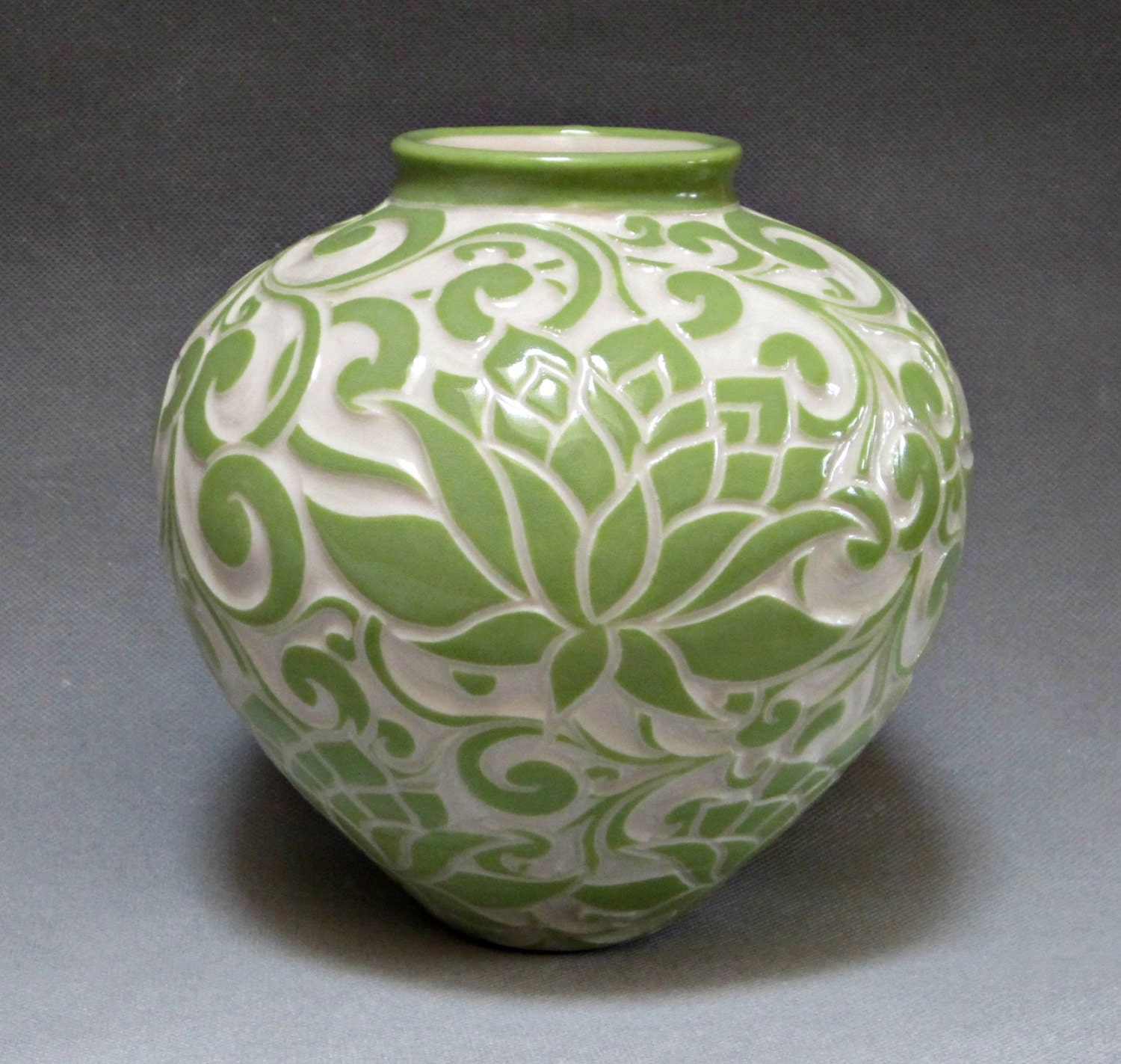 Light Green Lotus Large Round Vase... In Stock