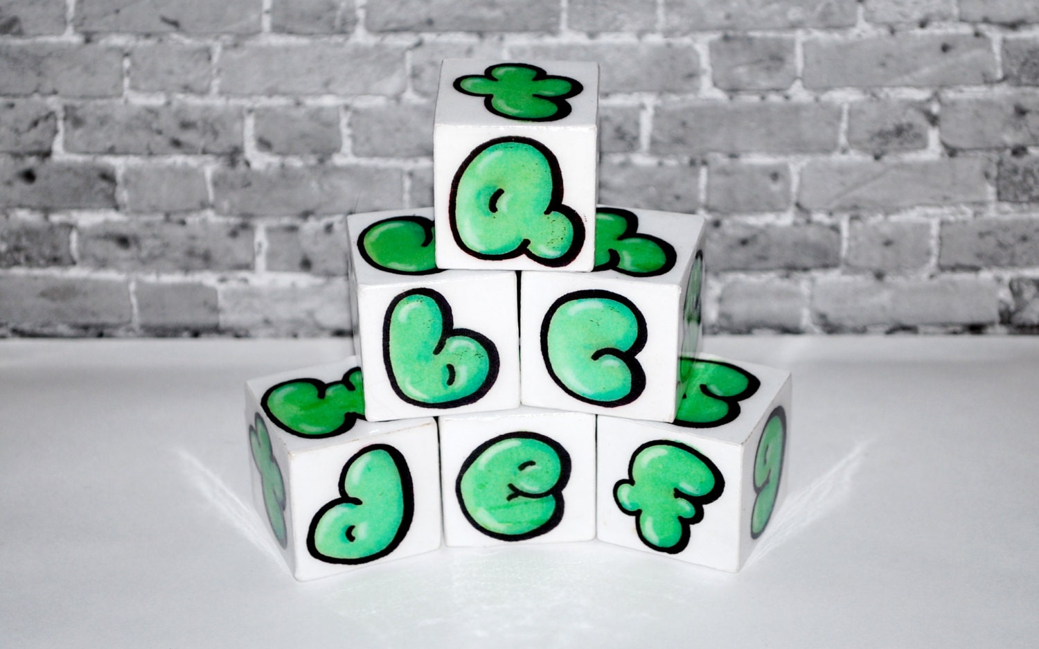 ABC Baby Blocks Green Bubble Letter Graffiti Rockin' Blocks 6 Block set by beebles