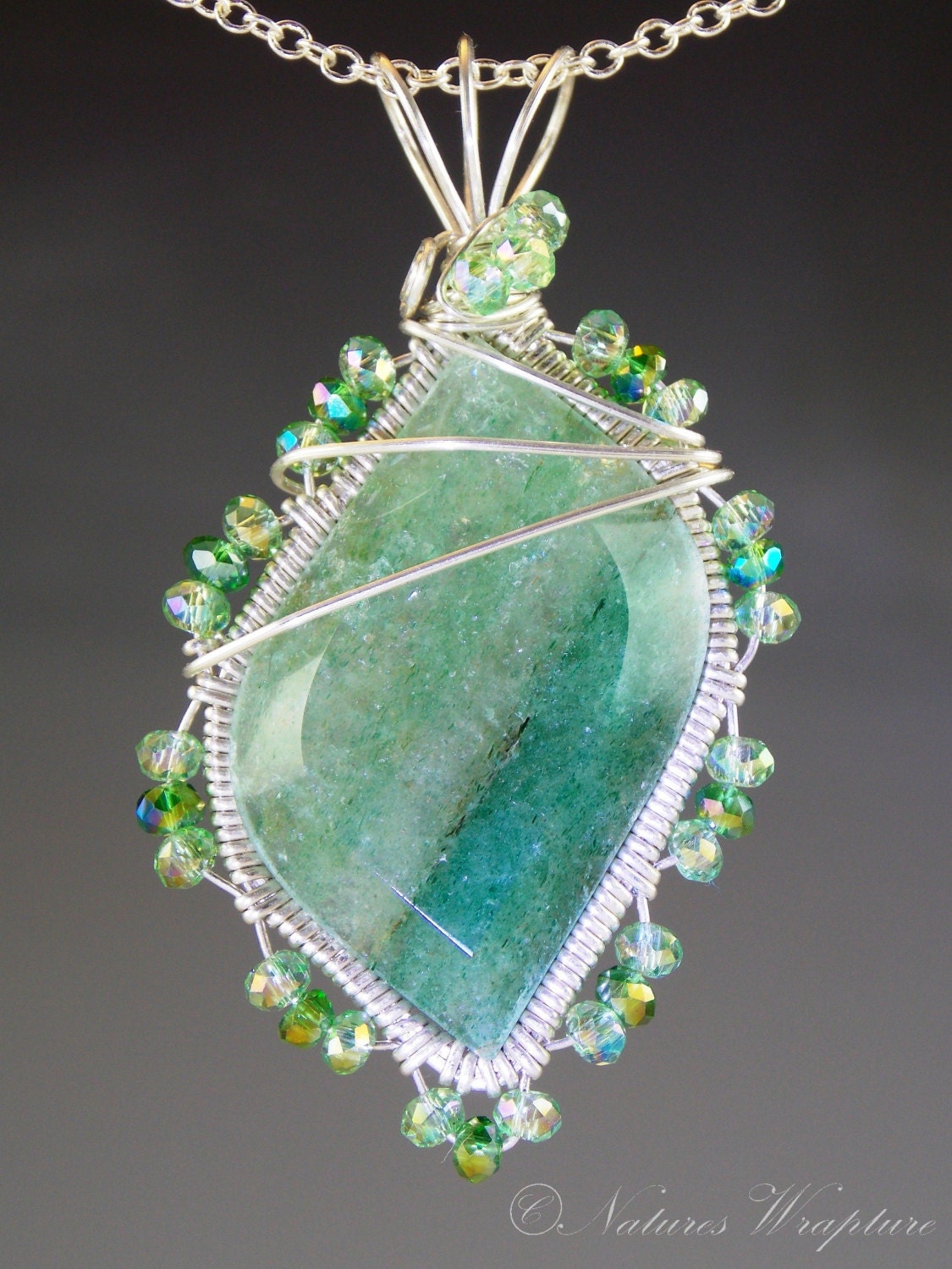 Green Dream Aventurine Wire Wrapped and Beaded Pendant