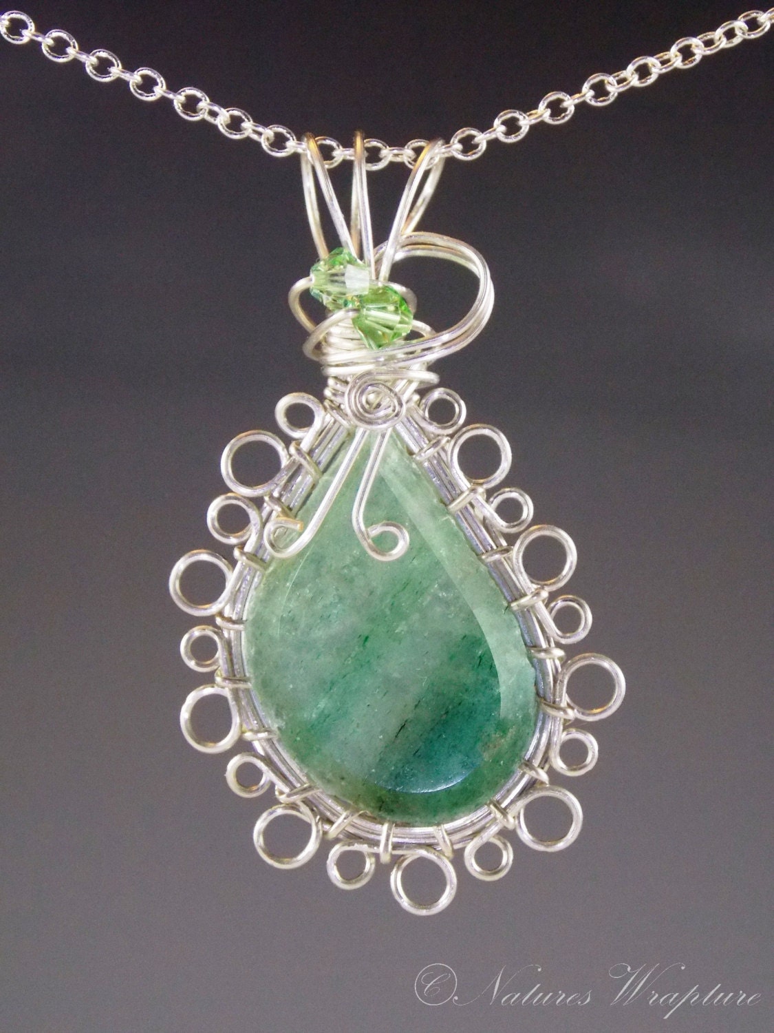 Alluring Green Aventurine and Sterling Silver Wire Wrapped Pendant