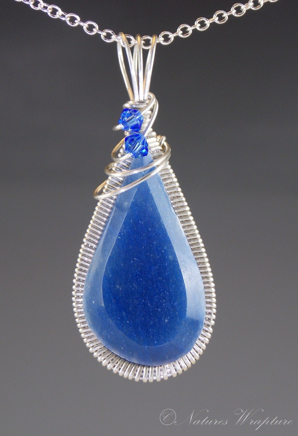 Beguiling Blue Quartz Wire Wrapped Pendant
