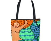 Abstract Mermaid Handbag Purse Shoulder Bag My Original Digital Mermaid Painting