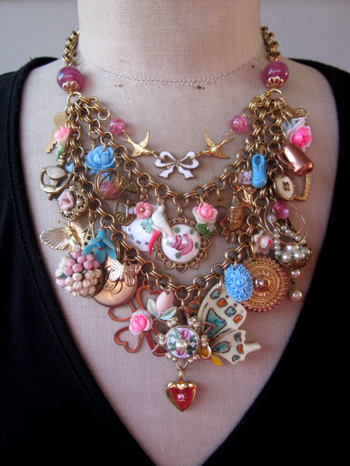Vintage Necklace,  Charm Necklace, Steampunk Necklace, Statement Necklace  - Pretty Girl
