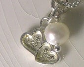 Sterling Silver Double Hearts Charm for Charm Bracelet, Fresh Water Pearl Signature Charm - Christian Jewelry - Faith, Hope, Love