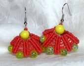 hand knotted red hemp fan earrings