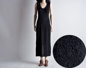 black boucle curly knit fitted maxi dress / s