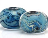 Handmade Lampwork Spacer Beads Destash Blue Luster Pair Orphans SRA
