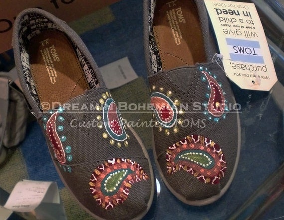 Paisleys Painted on YOUR TOMS three to five custom colors of your choice