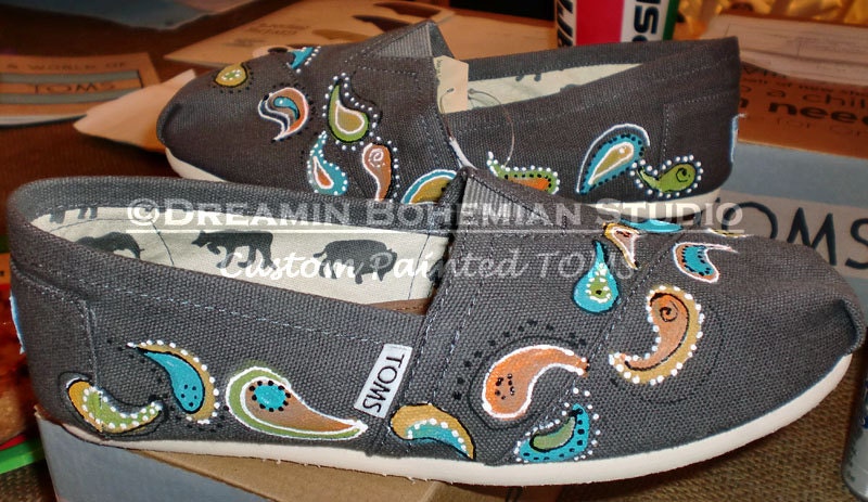 Paisleys Painted on YOUR TOMS three to five custom colors of your choice