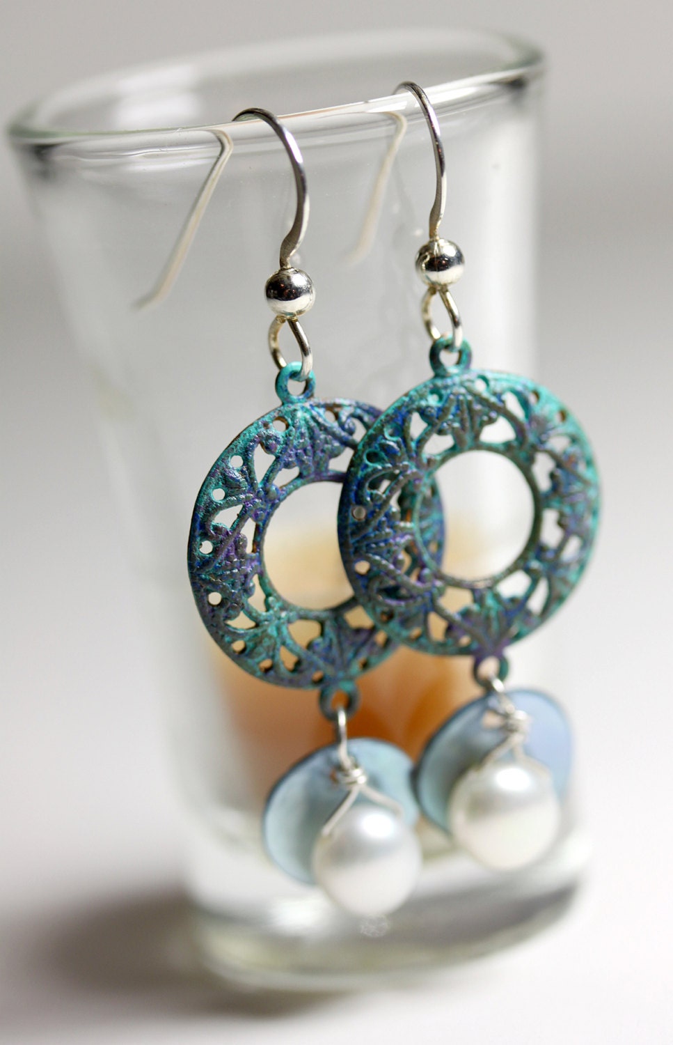 IMJ Angelica Enamelled Filigree Shell and Freshwater Pearl Earrings