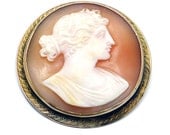 Antique 10K Gold Victorian 1880s Circle Shell Cameo
