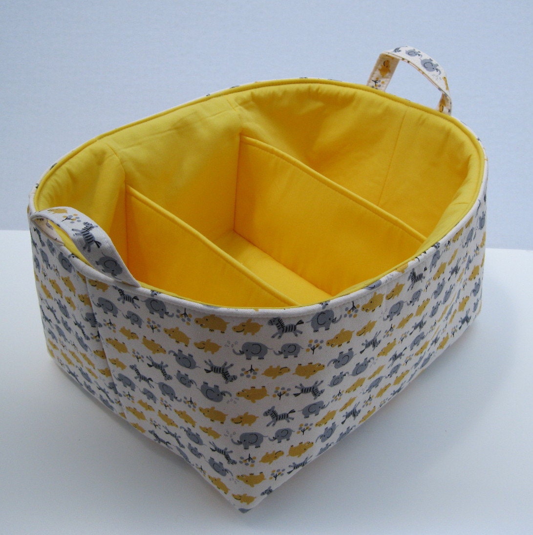 XLarge Diaper Caddy - Storage Container Organizer Bin Basket - Kawaii Gray and Yellow Animals