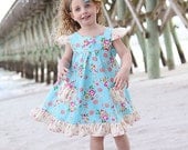 Girls dress Custom vintage ruffled twirl  size 12 months  to 12 yrs - Sevyn Collection Farandole