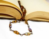 Copper Wire Wrapped Amber Striped Bead Iridescent Bead Necklace