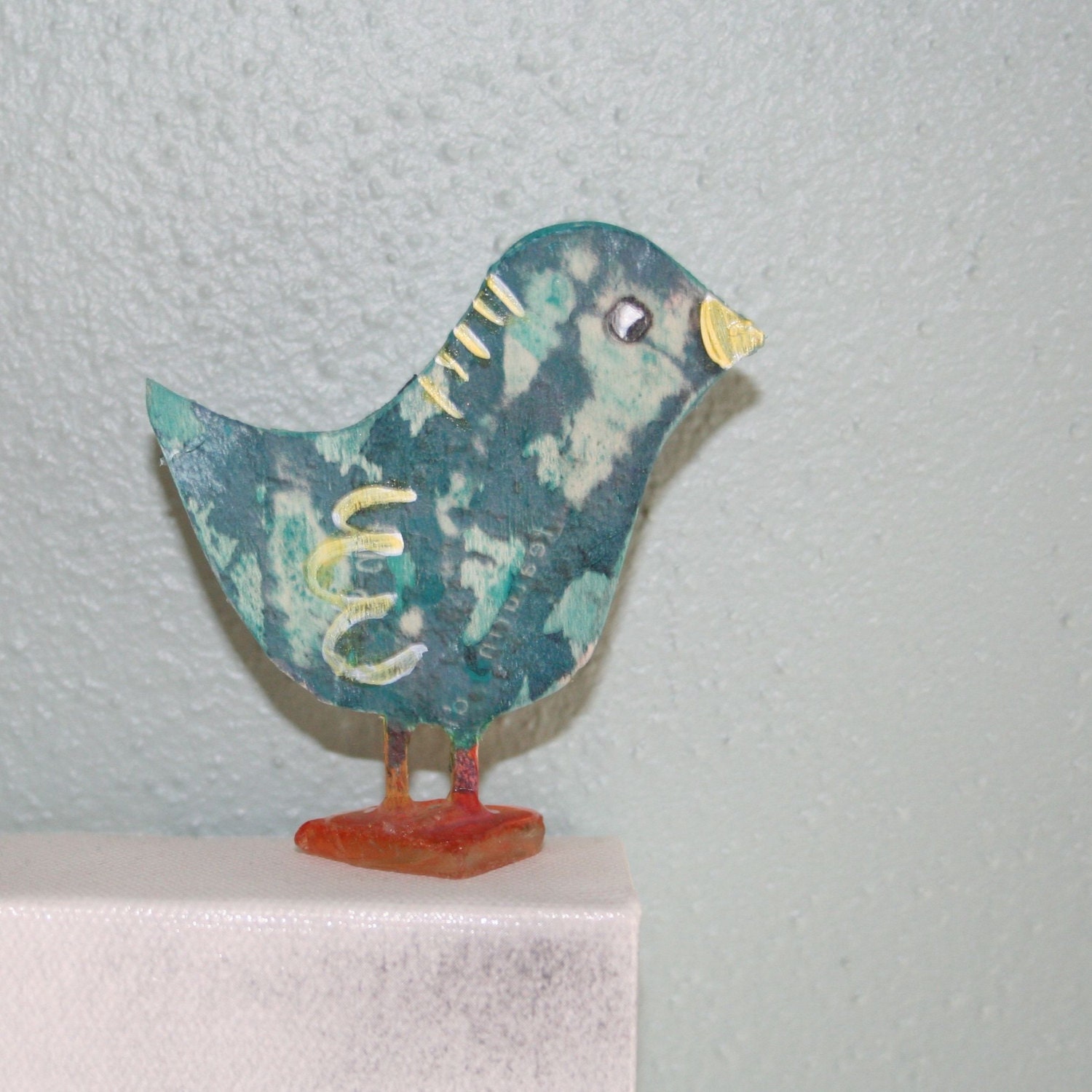 Beatrice the Bluebird - HopeBird - Carved Wood Mixed Media Art