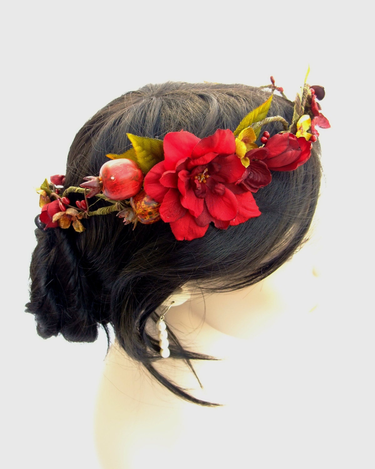 Bridal Crown, Woodland Wedding,Rustic Wedding Headpiece, Red Delphinium Crown, Red Boho Flower Crowm, Autumn Headpiece