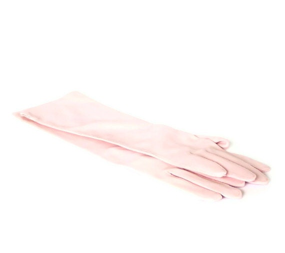 Pastel Pink Long Faux Leather Look Opera Gloves
