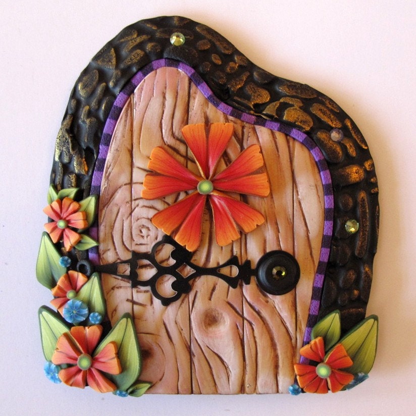 Flower Fairy Door Pixie Portal in Orange