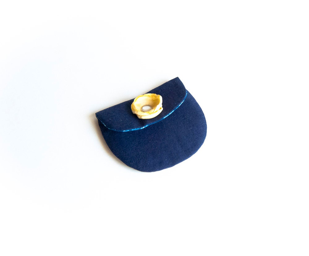 Gift for bridesmaid, fabric wallet coin clutch purse bridal wedding clutch pouch, bridesmaid gift idea navy blue yellow rose by Lolos