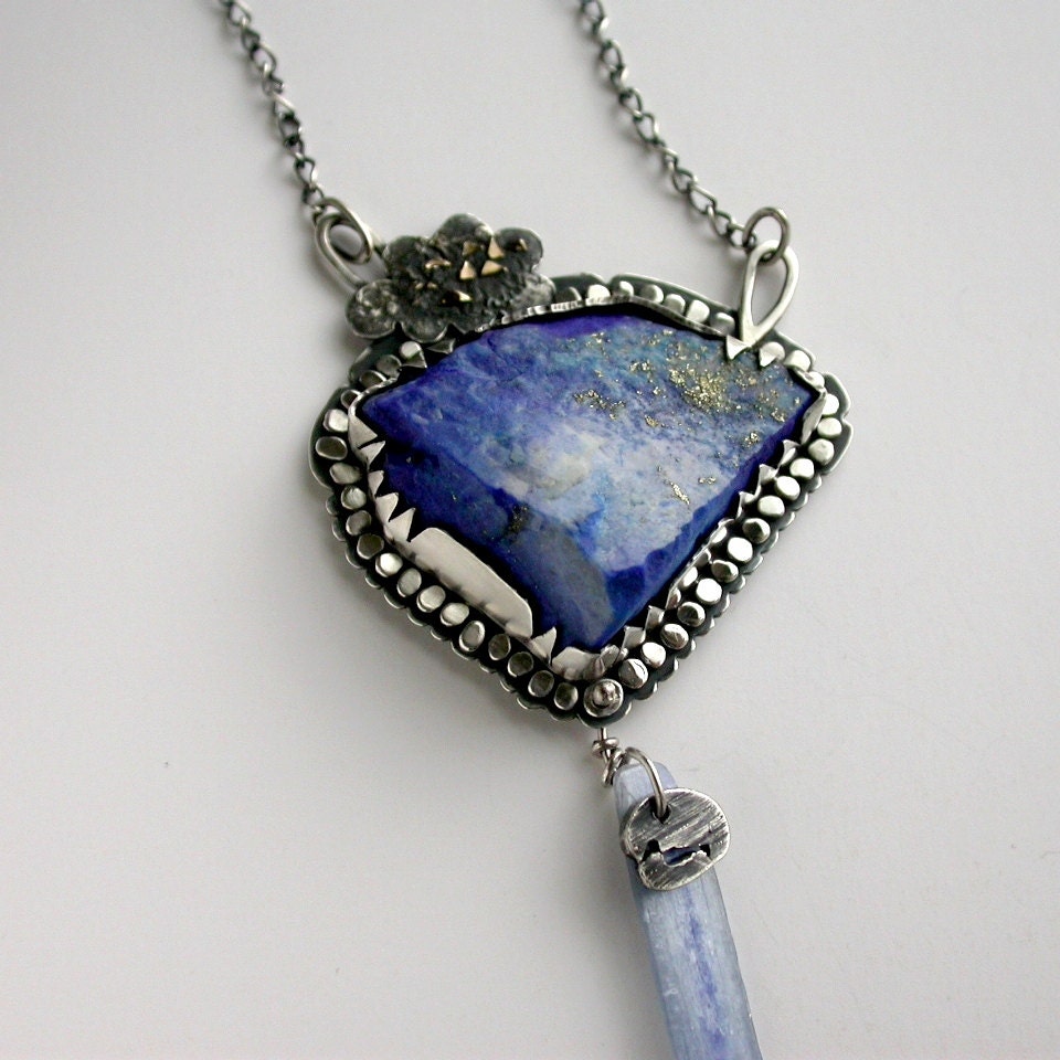 Lapis Lazuli Kyanite Sterling Silver 14kt Necklace Cloud