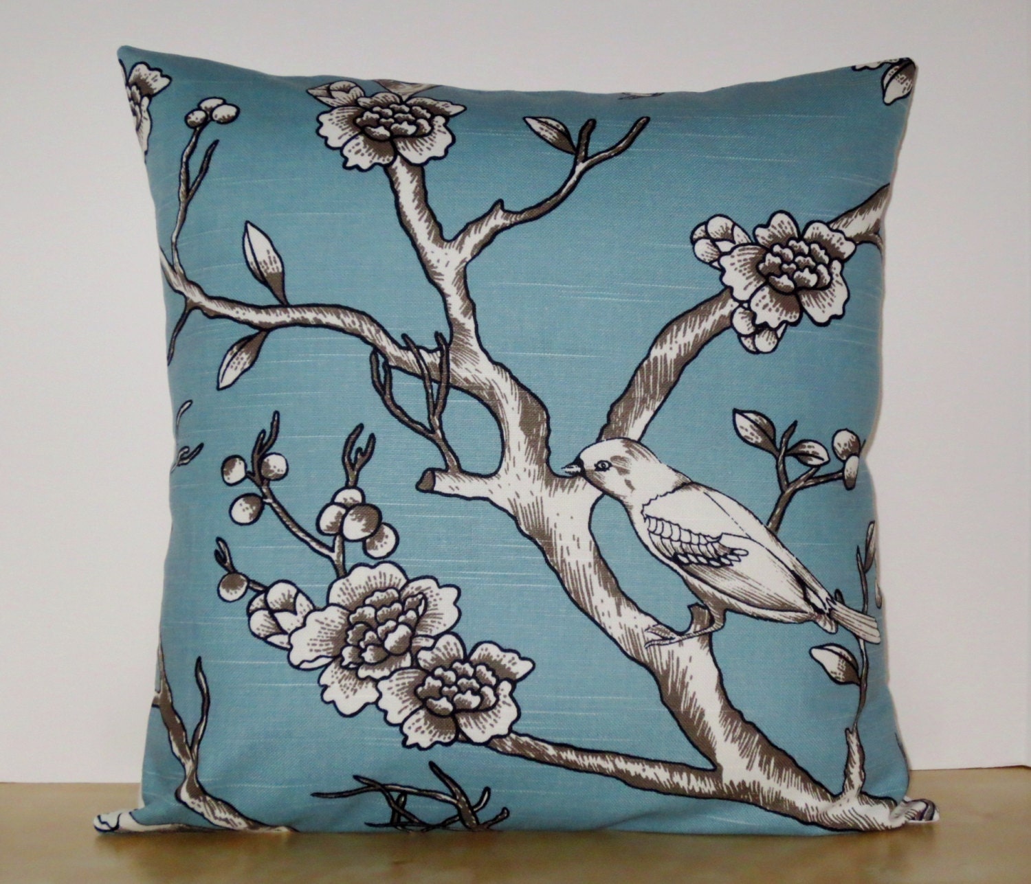Dwell Studio Vintage Blossom Azure Bird decorative throw pillow cover 18 x18 inches /Accent cushion sham in blue, Robert Allen.