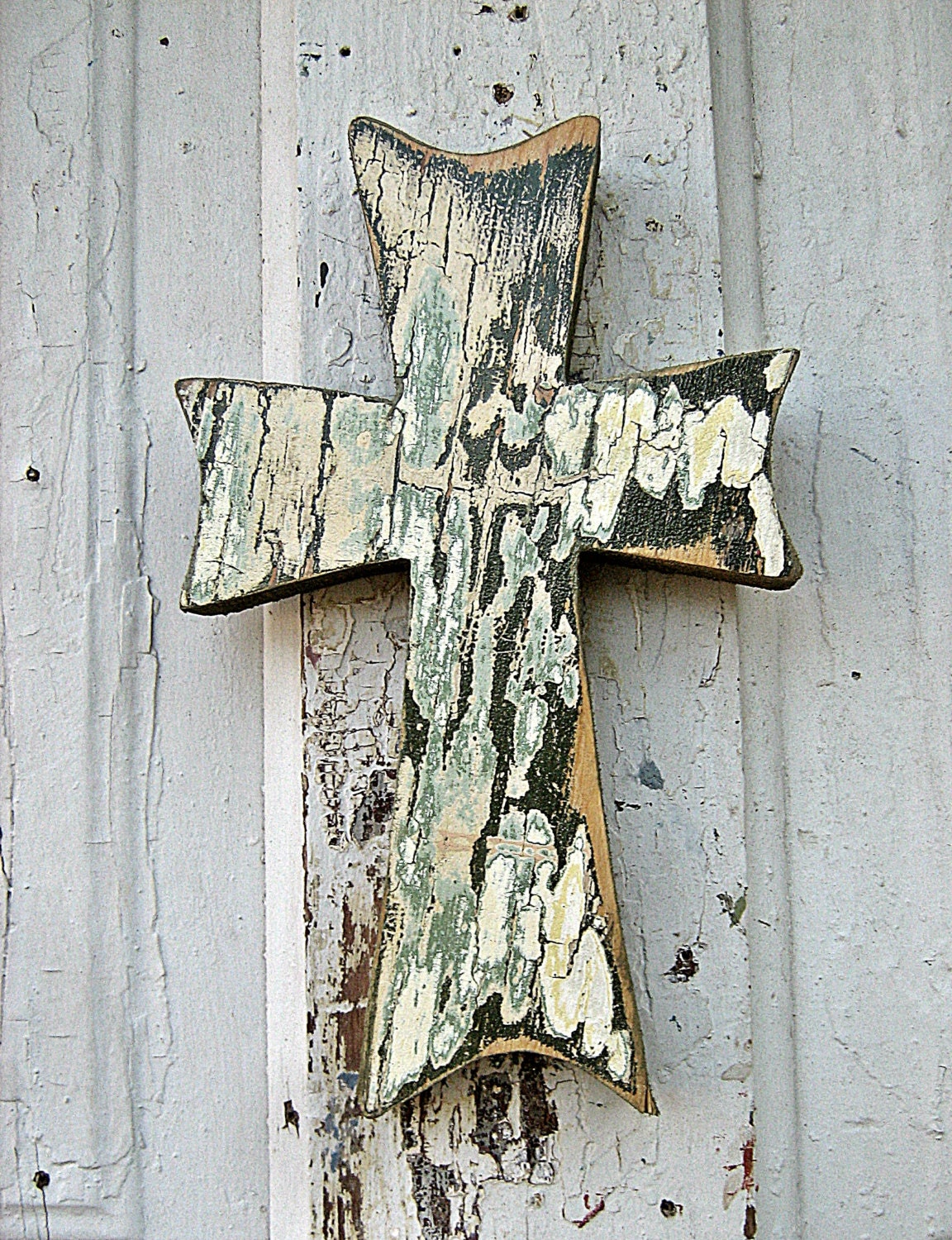 Distressed Green Celtic Wall Cross Reclaimed Wood Primitive Cross