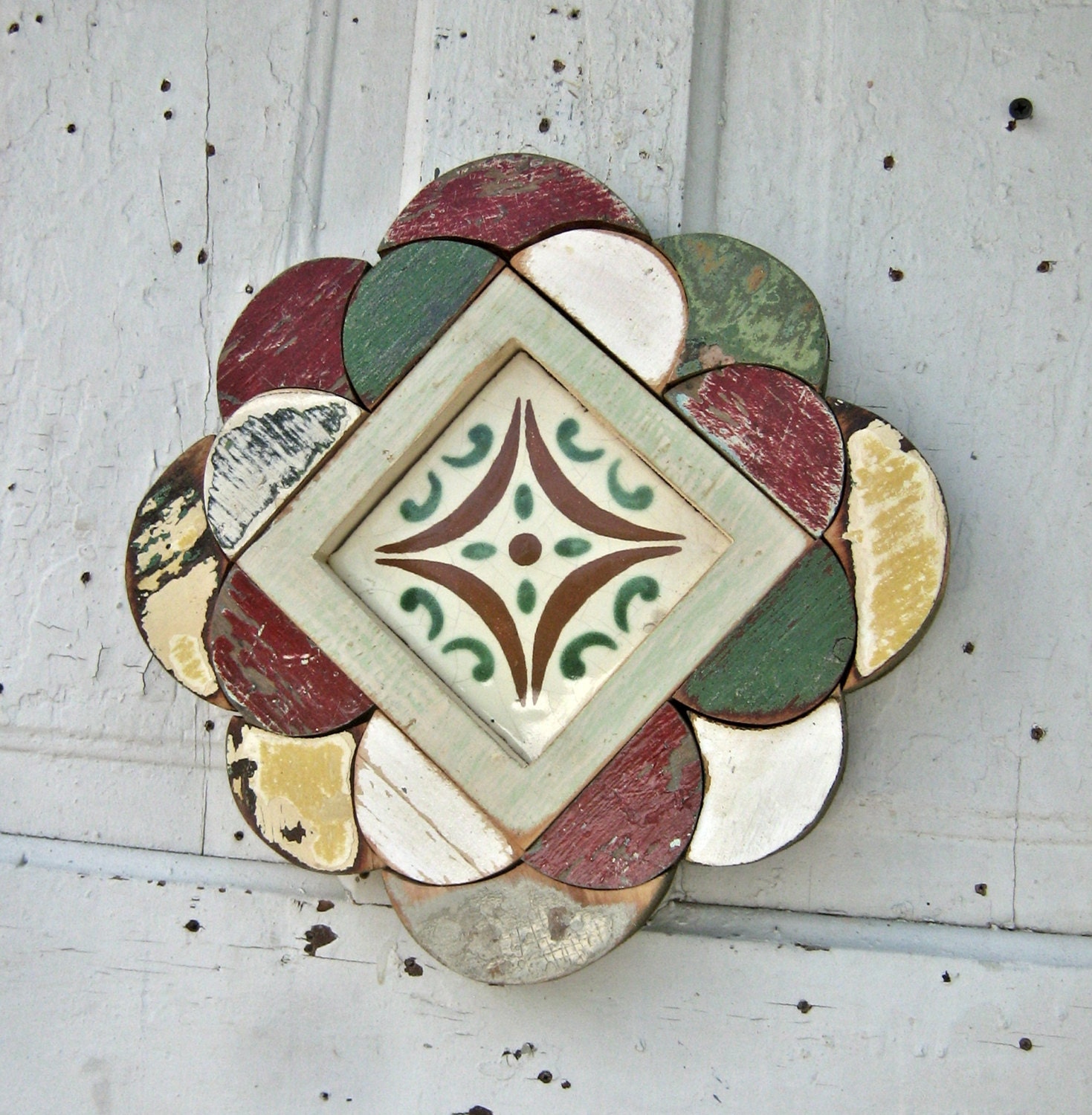 Reclaimed Wood Art, Framed Mexican Tile, Wood, Tile Mosaic Wall  Art