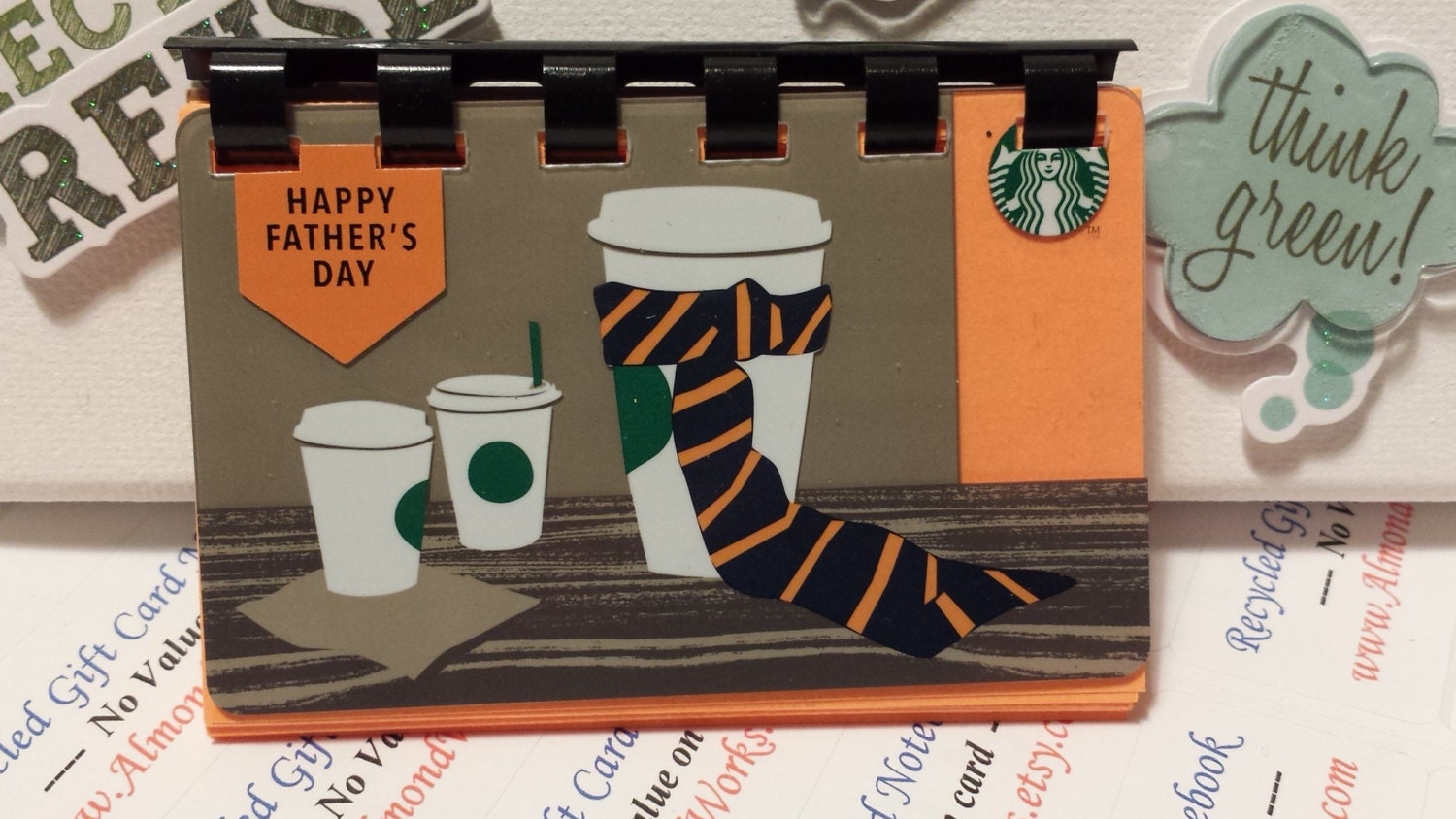 Starbuckls "HAPPY FATHERS DAY"  uPcycled Giftcard Notebook