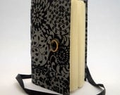 Personal Journal notebook hand bound with lined paper, grey black fabric cover, blank journal diary for writing, book binding