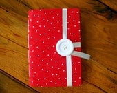 Personal journal, red notebook, hand bound with lined paper for writing, journal notebook, white dots, white button & ribbon