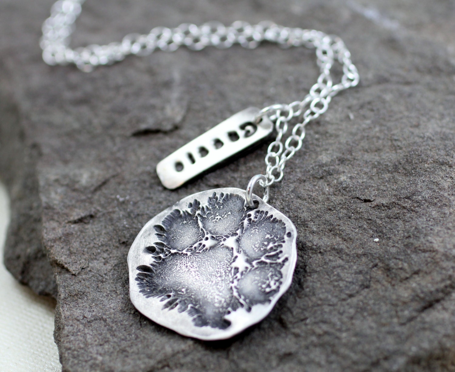 Fine Silver Paw Print Necklace With Personalized Name Or Birth Date