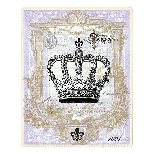 CROWN Vintage Style Art Print. Lavender . 8 x 10 inch Handmade Art by The Decorated House