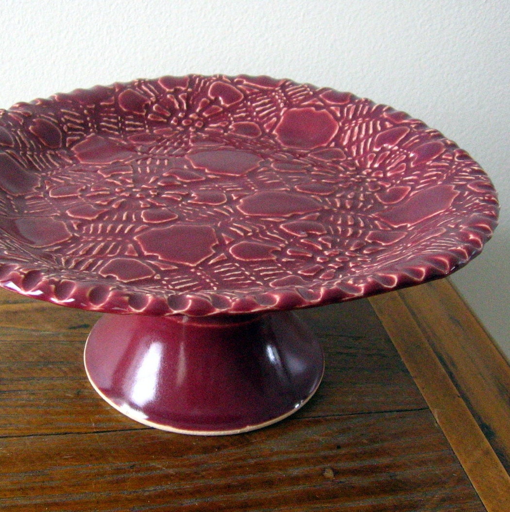 Raspberry Lace Cake Stand Centerpiece Plate