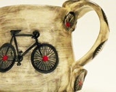 Ceramic Bicycle Mug Wheel Thrown Handmade 14 Ounces Ready to Ship