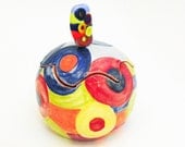 Ceramic Majolica Lidded Puzzle Trinket Jar Ready to Ship