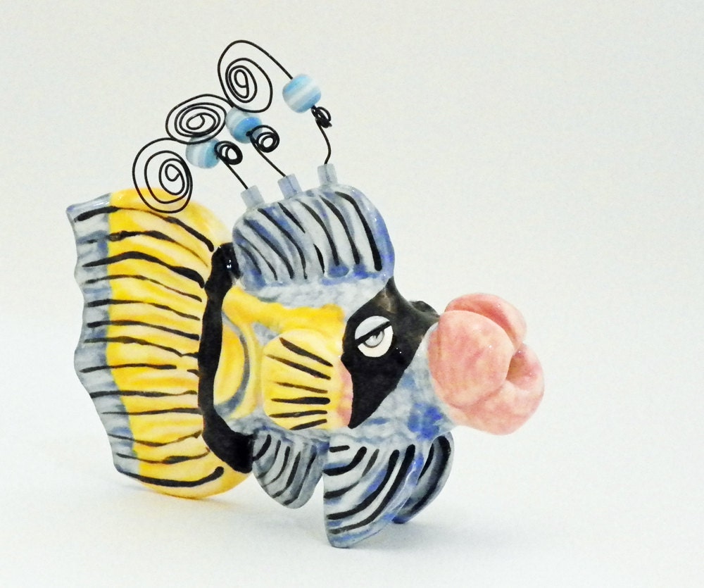 Ceramic Fish Sculpture and Photo Holder or Note Keeper Ready to Ship