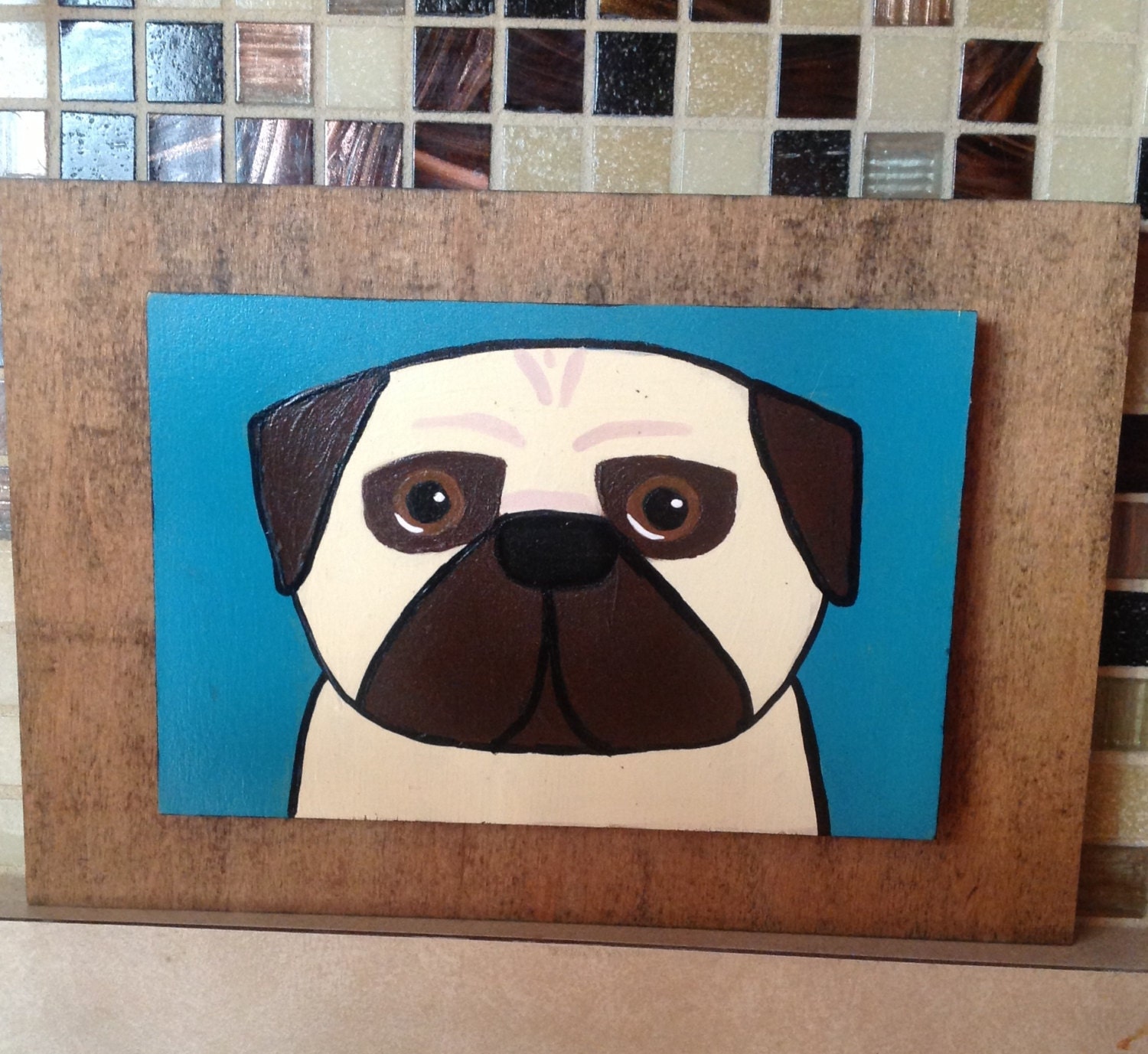 Handpainted Pug - Acrylic on wood
