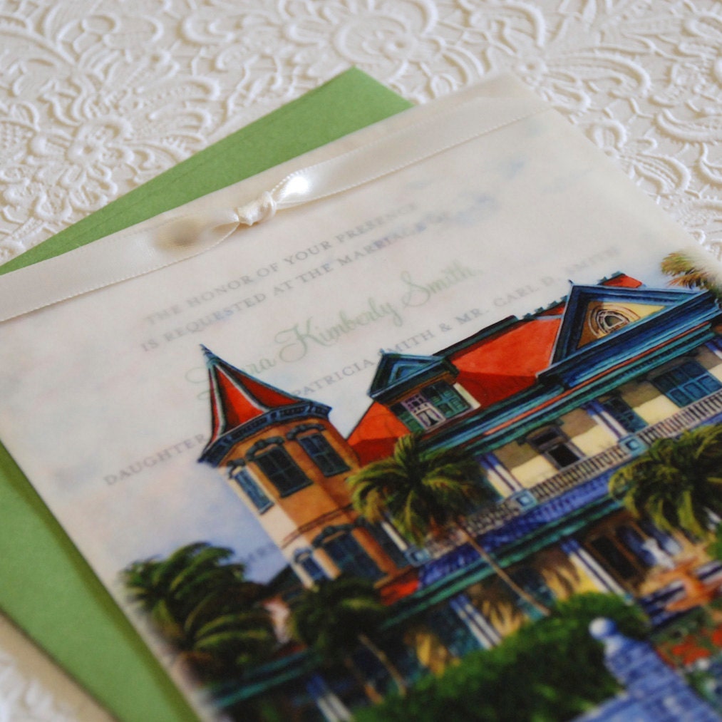 Vellum Overlay Vintage Wedding Invitation - Key West, Florida (Design Fee)
